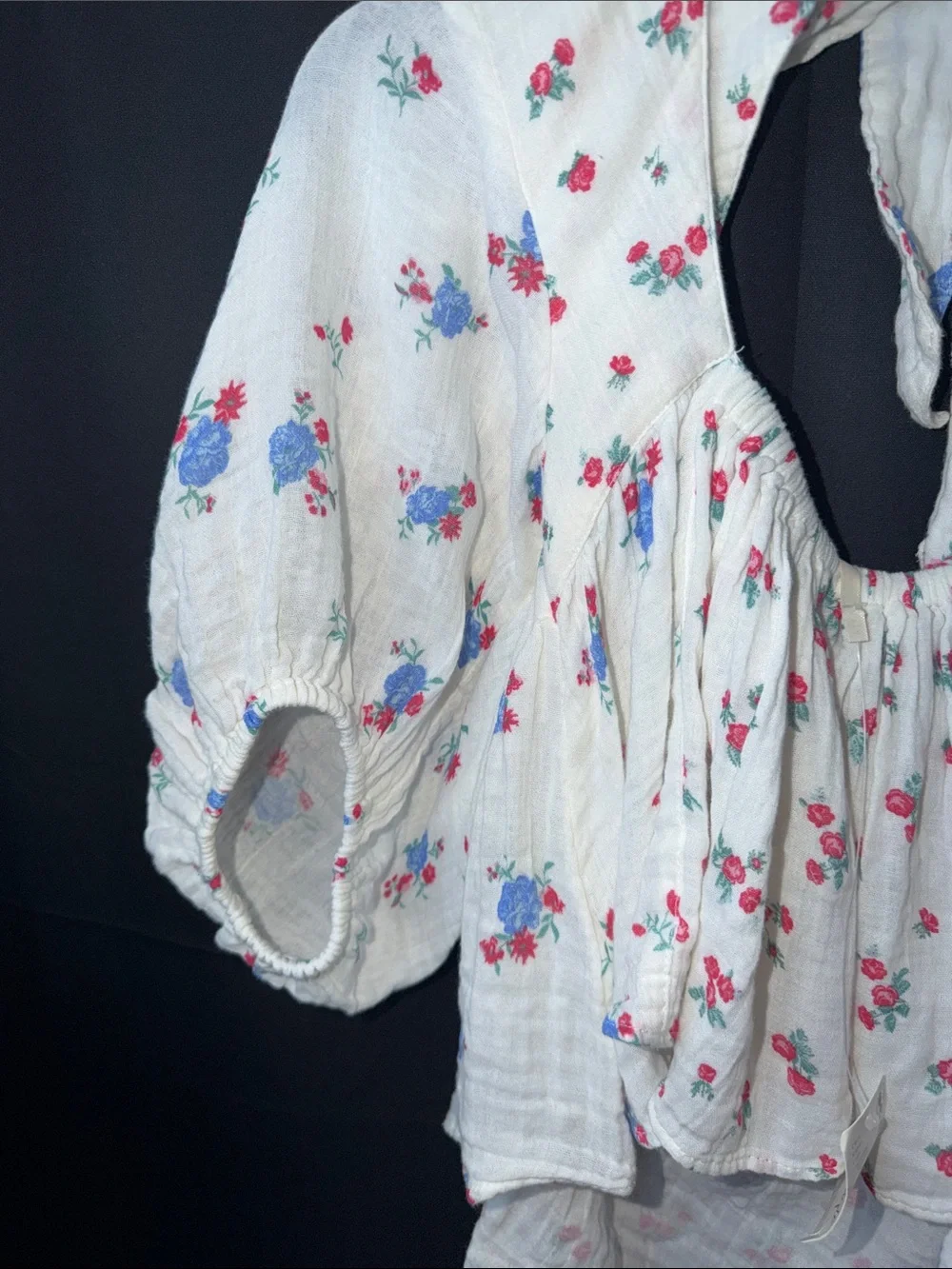 Free People White Floral Tie-Back Peasant Top